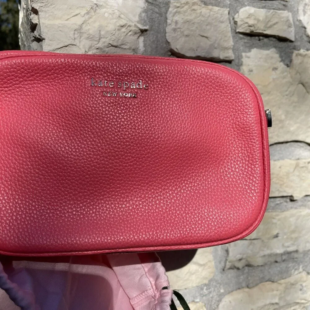 Kate Spade Peach Melba Pink Leather Camera Bag Crossbody With Matching KS Wallet